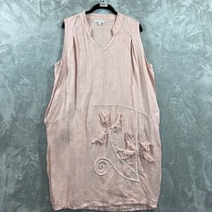 Tempo Paris Linen Dress M/L Pink Boho Flowy Lagenlook Beach Made In Italy Artsy